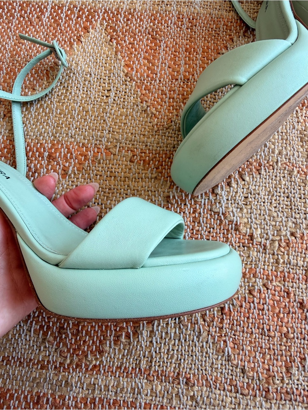 Halmanera Erika Leather Chunky Platfotm Sandals in Mint Aloe Leather Size 38.5 - Picture 8 of 12
